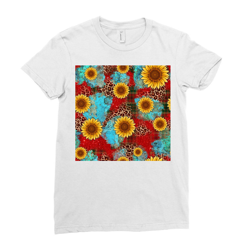 Christmas Sunflower Leopard Buffalo Plaid Seamless Pattern Ladies Fitted T-shirt | Artistshot