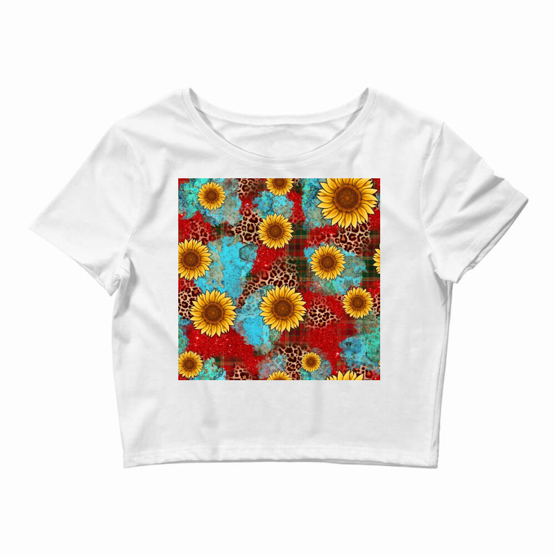 Christmas Sunflower Leopard Buffalo Plaid Seamless Pattern Crop Top | Artistshot