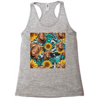 Highland Cow Sunflowers Turquoise Seamless Pattern Racerback Tank | Artistshot