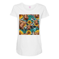 Highland Cow Sunflowers Turquoise Seamless Pattern Maternity Scoop Neck T-shirt | Artistshot