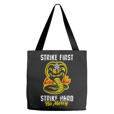 Strike First Strike Hard No Mercy Tote Bags Designed By Toweroflandrose