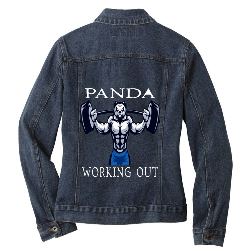 Panda Working Out Ladies Denim Jacket by tomorrowsproblems | Artistshot