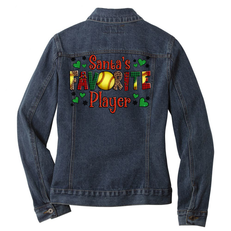 Santa's Favourite Player Christmas Softball Game Ladies Denim Jacket | Artistshot