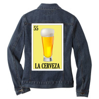 La Cerveza Lottery Gift  Mexican Lottery La Cerveza Ladies Denim Jacket | Artistshot