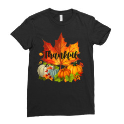 Happpy Thanksgiving Day Autumn Fall Maple Leaves Thankful Ladies Fitted T-shirt Designed By Toyou2me0921