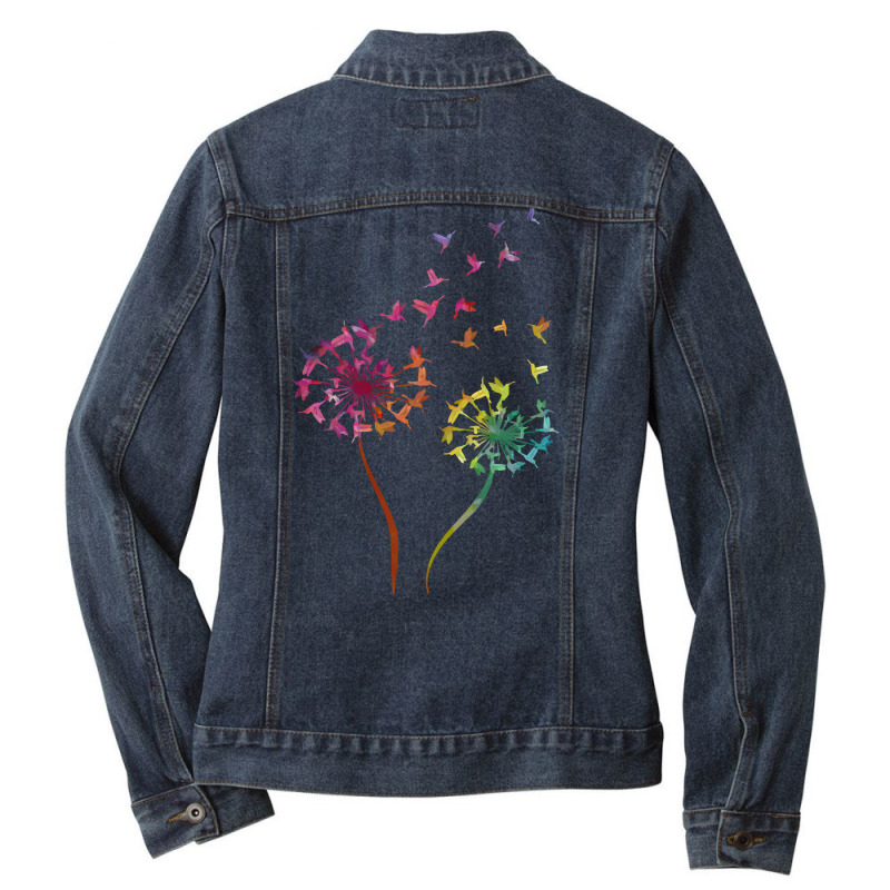 Flower Dandelion Hummingbird T  Shirt Tie Dye Dandelion Hummingbird Fl Ladies Denim Jacket by lamentableabiding | Artistshot