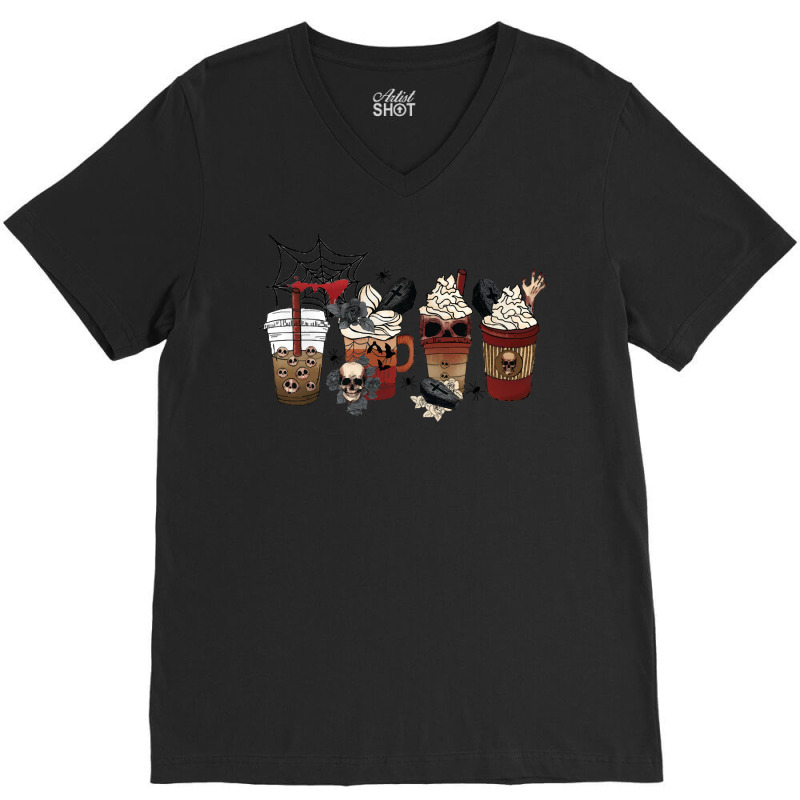 Spice Latte Iced Halloween T Shirthorror Fall Coffee Pumpkin Spice Lat V-neck Tee | Artistshot