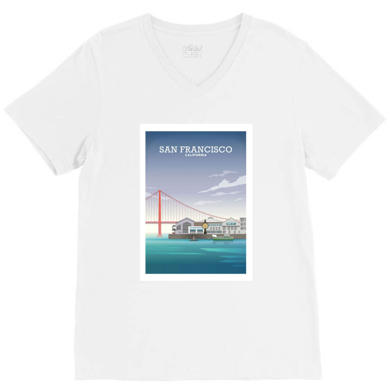 Travel - Bridge California Red V-Neck Tee by Rcarrollsh | Artistshot