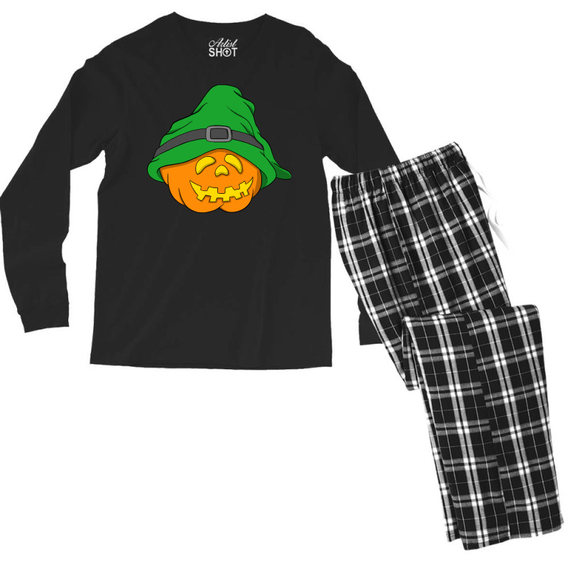 Halloween Jack O Lantern T  Shirt Slouchy Hat Halloween Pumpkin Green Men's Long Sleeve Pajama Set | Artistshot