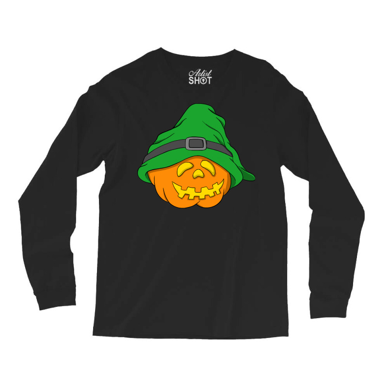 Halloween Jack O Lantern T  Shirt Slouchy Hat Halloween Pumpkin Green Long Sleeve Shirts | Artistshot