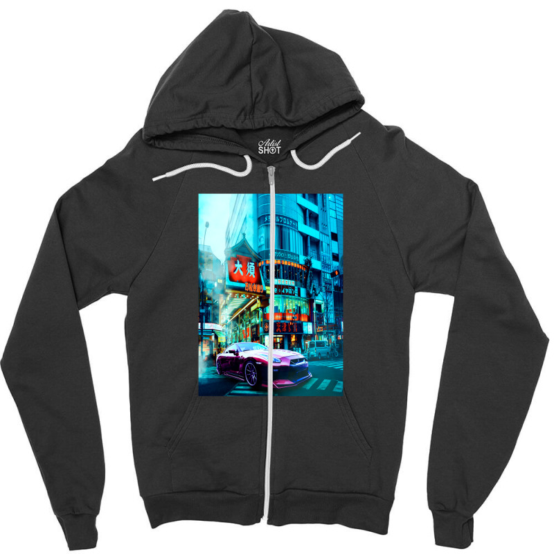 Tokyo Car Neon Synthwave Zipper Hoodie by Jeff_Nugroho | Artistshot