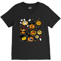 Halloween Pumpkins Face T  Shirt Halloween Pumpkin Lanterns T  Shirt V-neck Tee | Artistshot