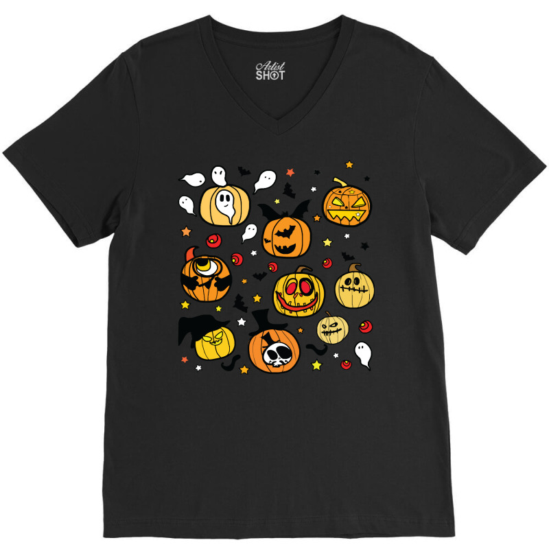 Halloween Pumpkins Face T  Shirt Halloween Pumpkin Lanterns T  Shirt V-neck Tee | Artistshot