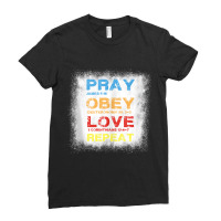 Pray Obey Love Repeat - Bible Verse - Christian Bible Quote Funny Gift Ladies Fitted T-shirt | Artistshot