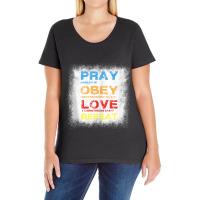 Pray Obey Love Repeat - Bible Verse - Christian Bible Quote Funny Gift Ladies Curvy T-shirt | Artistshot