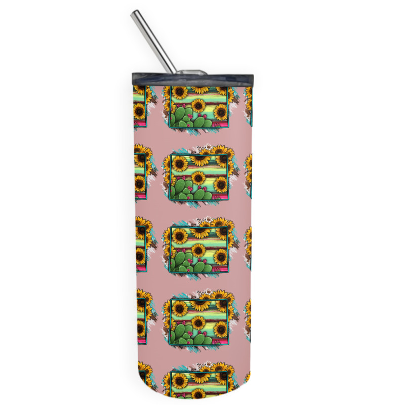 Wyoming Map Sunflower Cactus Serape Skinny Tumbler | Artistshot