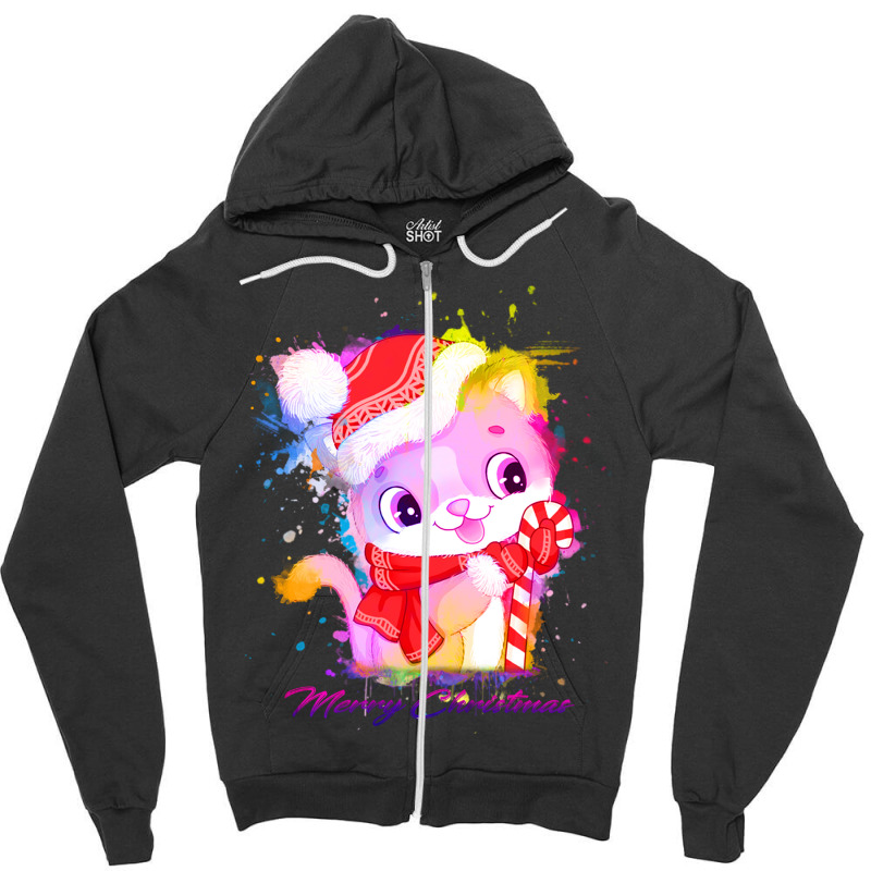 Merry Christmas Cat Zipper Hoodie | Artistshot