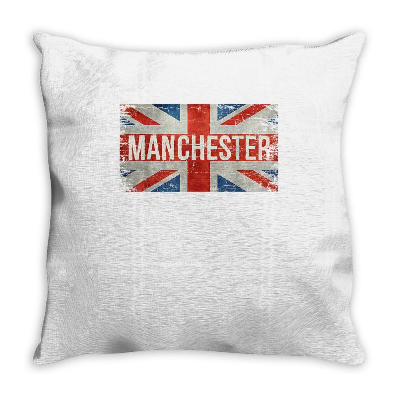 Manchester England United Kingdom British Flag Vintage T Shirt Throw Pillow | Artistshot