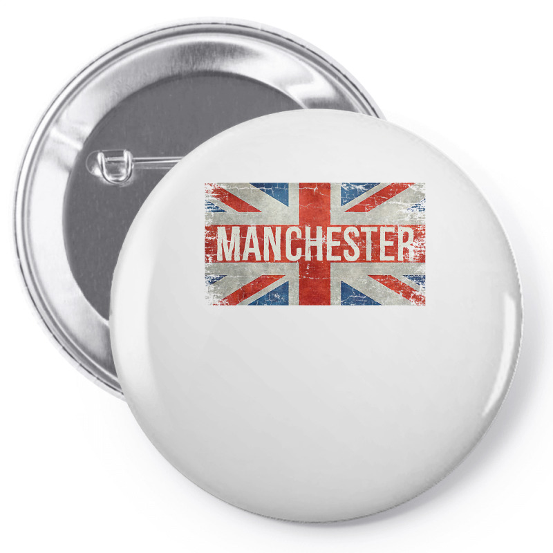 Manchester England United Kingdom British Flag Vintage T Shirt Pin-back Button | Artistshot