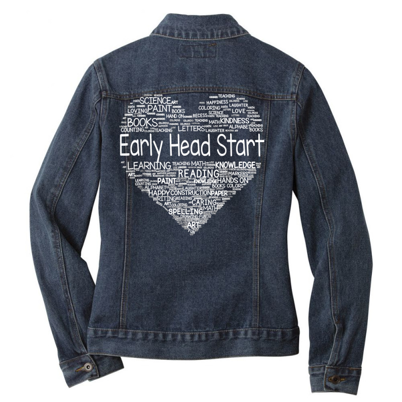 Team Early Head Start Heart Back To School Funny Teacher T Shirt Ladies Denim Jacket by diles | Artistshot