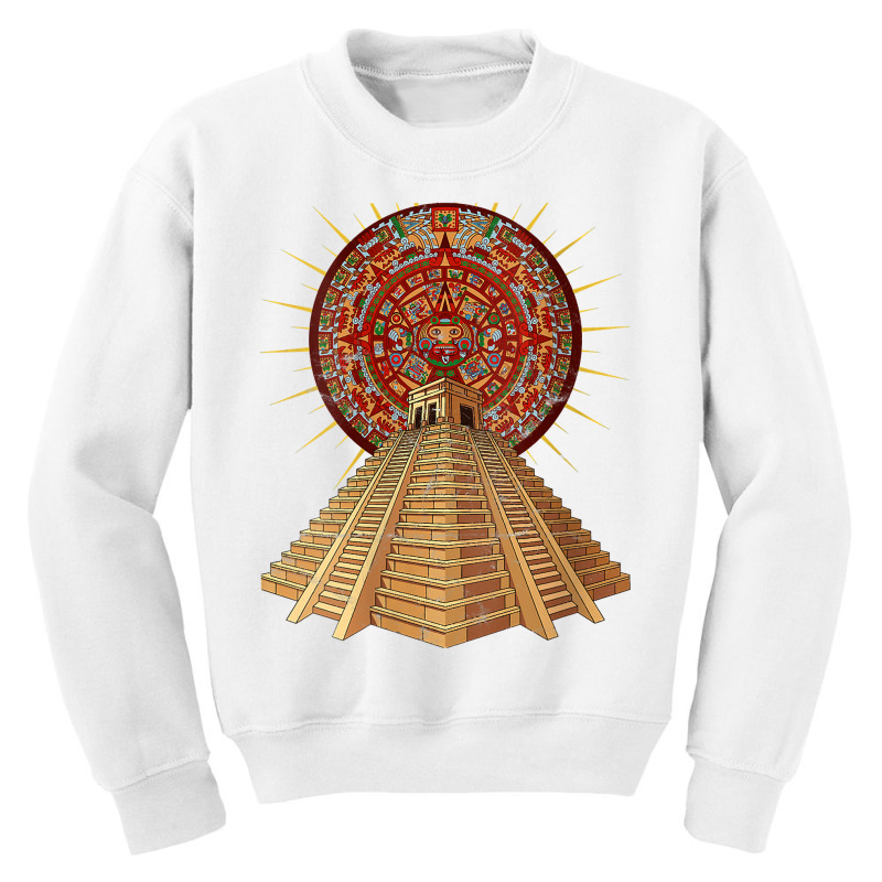 Womens Ancient Sacred Mayan Aztec Calendar Pyramid Geometry V Neck T S Youth Sweatshirt | Artistshot