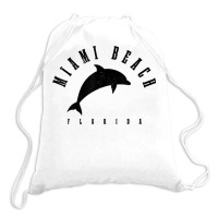 Miami Beach Florida Fl Vintage Surf Dolphin Vacation T Shirt Drawstring Bags | Artistshot