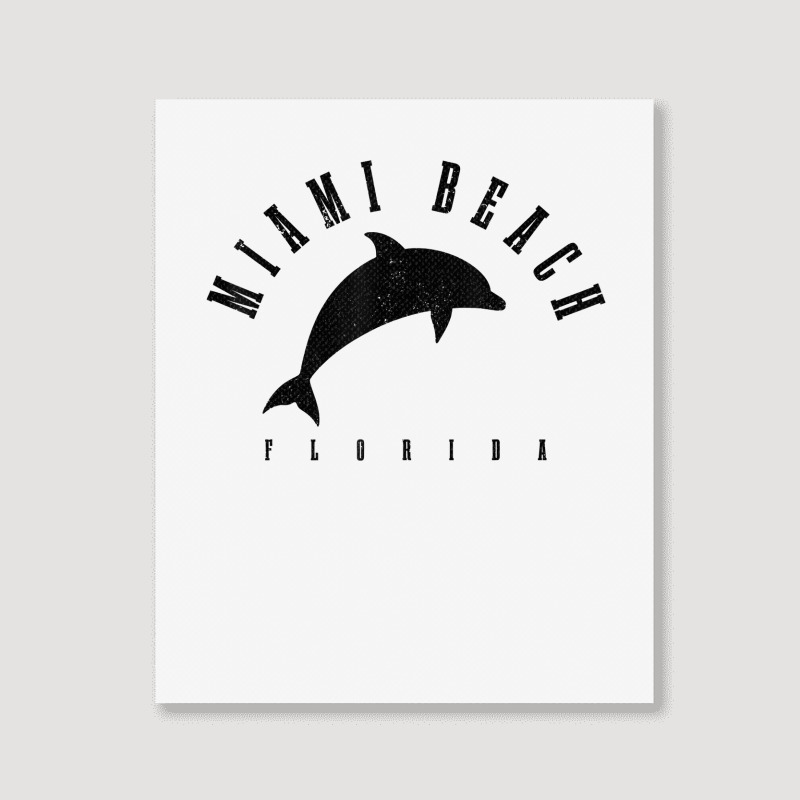 Miami Beach Florida Fl Vintage Surf Dolphin Vacation T Shirt Portrait Canvas Print | Artistshot