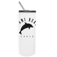 Miami Beach Florida Fl Vintage Surf Dolphin Vacation T Shirt Skinny Tumbler | Artistshot