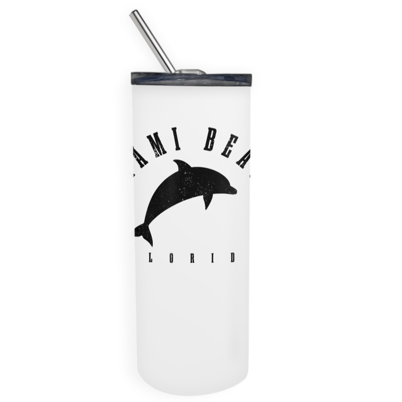 Miami Beach Florida Fl Vintage Surf Dolphin Vacation T Shirt Skinny Tumbler | Artistshot