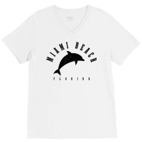 Miami Beach Florida Fl Vintage Surf Dolphin Vacation T Shirt V-neck Tee | Artistshot