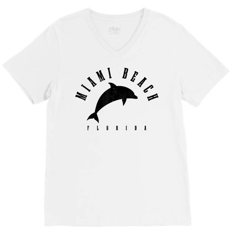 Miami Beach Florida Fl Vintage Surf Dolphin Vacation T Shirt V-neck Tee | Artistshot