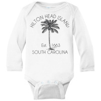 Womens Hilton Head Island Beach Design  Palm Tree Illustration V Neck Long Sleeve Baby Bodysuit | Artistshot