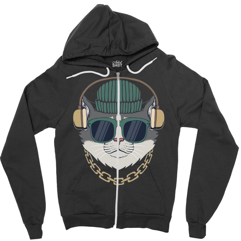 Cat Headphones Zipper Hoodie by Alener | Artistshot