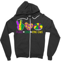 Peace Love King Cake Funny Mardi Gras Festival Party Zipper Hoodie | Artistshot