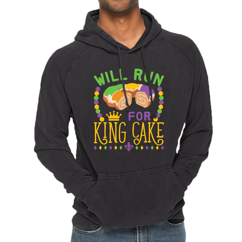 Mardi Gras Running Will Run For King Cake Funny Runner Vintage Hoodie | Artistshot