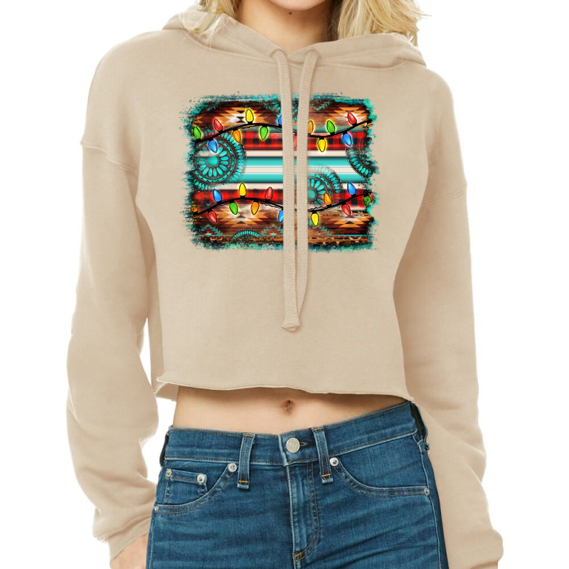 Turquoise Aztec Serape Christmas Background Cropped Hoodie | Artistshot