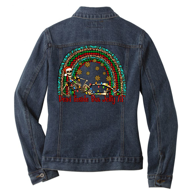 Dead Inside But Jolly Af Rainbow Ladies Denim Jacket | Artistshot