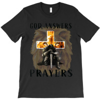 God Answers Prayers Warrior Men Christian Cross Lion Graphic T-shirt | Artistshot