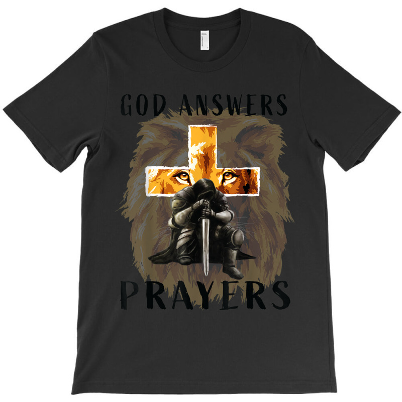 God Answers Prayers Warrior Men Christian Cross Lion Graphic T-shirt | Artistshot