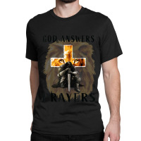 God Answers Prayers Warrior Men Christian Cross Lion Graphic Classic T-shirt | Artistshot