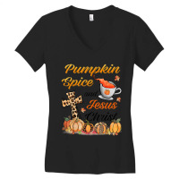 Pumpkin Spice And Jesus Christ Leopard Cross Pumpkin Autumn Video Game Women's V-neck T-shirt | Artistshot