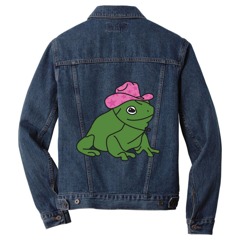 Frog With A Pink Cowboy Hat Sticker Men Denim Jacket | Artistshot