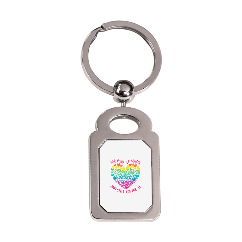 Cute 100 Days Of School And Still Loving It Hearts 100th Day Long Slee Silver Rectangle Keychain | Artistshot