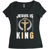 Religious Jesus Is King Christian Church Lord Believer Gifts Men Women's Triblend Scoop T-shirt | Artistshot