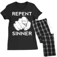 Repent Sinner Funny Christian Bible Jesus Lord Savior Reject Vintage R Women's Pajamas Set | Artistshot