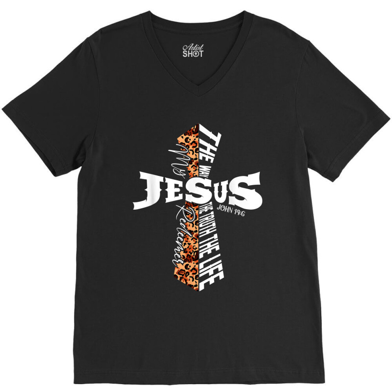 Retro Leopard Cross Christian Quote Bible Verse Religious Music Retro V-Neck Tee by Aria-Proctor | Artistshot