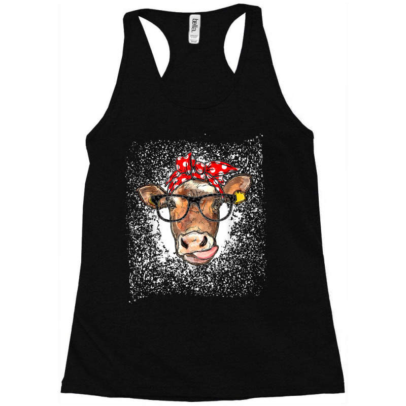 Women S Cow With Glasses And Red Bandana, Licking Heifer T Shirt Racerback Tank by Great Tshirt | Artistshot