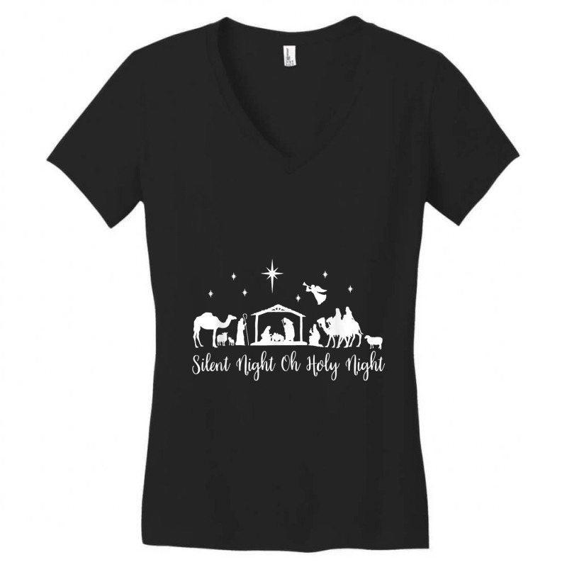 Silent Night Holy Night Nativity Religious Christmas Animations Charac Women's V-Neck T-Shirt by Aria-Proctor | Artistshot