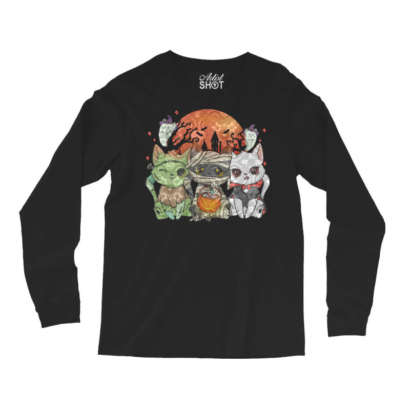 Halloween Cat Halloween Costume T  Shirt Halloween Cat Halloween Costu Long Sleeve Shirts | Artistshot