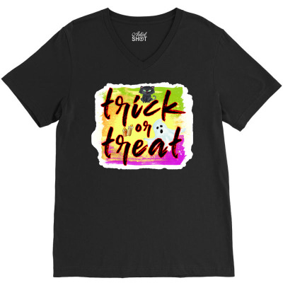Trick Or Treat Halloween V-neck Tee Designed By Danieart